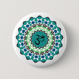 Spirituelle Mandala Yoga Om Symbol Türkis Blau Button