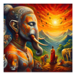 spiritueller Buddha und Elefant Fotodruck