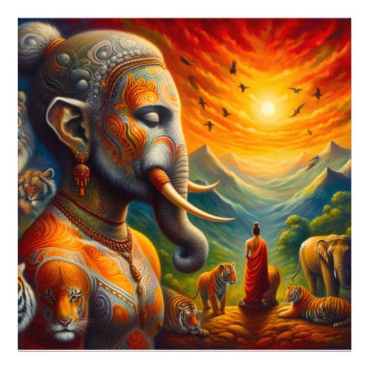 spiritueller Buddha und Elefant Fotodruck (Vorne)