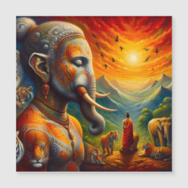 spiritueller Buddha und Elefant Magnetkarte