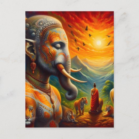 spiritueller Buddha und Elefant Postkarte (Vorderseite)