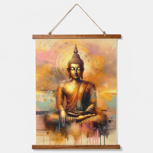 Spiritueller Buddha Wandteppich Mit Holzrahmen (Vorderseite)