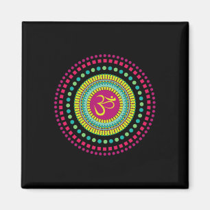 Spirituelles Mandala Yoga Om Symbol Rosa und Grün Magnet