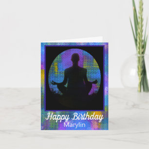 Spirituelles Patchwork Halftone Sitting Yoga Gebur Karte