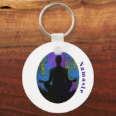 Spirituelles Patchwork Sitting Yoga Pose Namaste Schlüsselanhänger (Vorderseite)