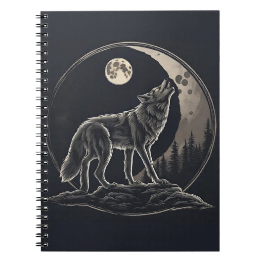 Spirituelles Wolf Crescent MondNotebook Notizblock (Vorderseite)