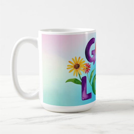 Spirituelles Zitat Gott ist Liebe farbenfrohe mode Kaffeetasse (Links)