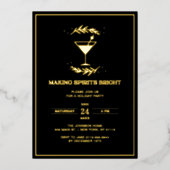 Spirituosen Bright Black Gold Weihnachtsfeiertag Folieneinladung (Vorderseite)
