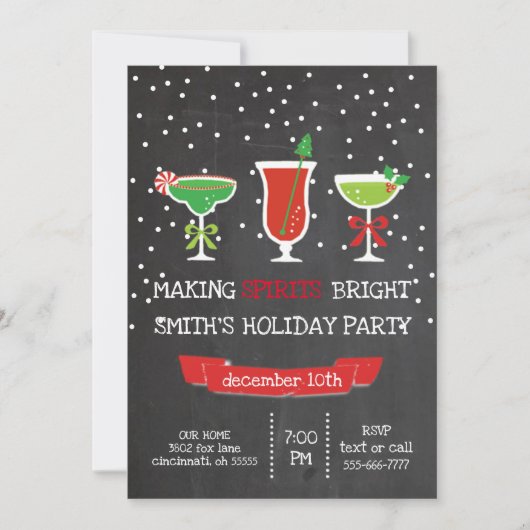 Spirituosen Bright Chalkboard Holiday Party Einladung (Vorderseite)