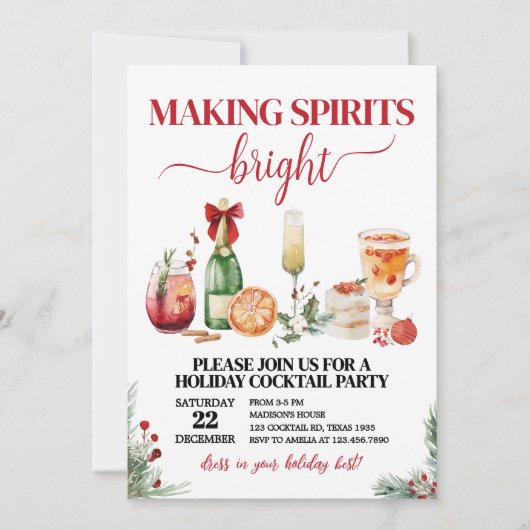 Spirituosen Bright Cocktail Weihnachts-Party Einladung (Vorderseite)