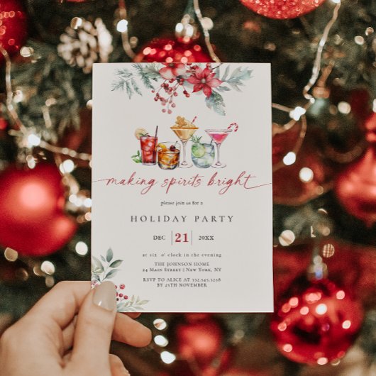 Spirituosen Gläserner Cocktail Holiday Poinsettia Einladung
