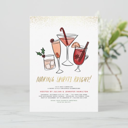 Spirituosen heller machen | Weihnachtscocktail-Par Einladung (Stehend Vorderseite)