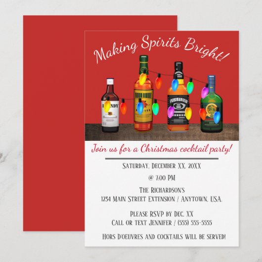 Spirituosen machen Brillantes Weihnachtscocktail-P Einladung (Vorne/Hinten)