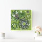 Spirograph Geometric Muster Blue Green Quadratische Wanduhr (Zuhause)