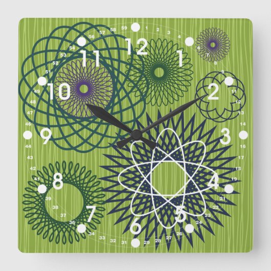 Spirograph Geometric Muster Blue Green Quadratische Wanduhr (Vorderseite)