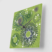 Spirograph Geometric Muster Blue Green Quadratische Wanduhr (Winkel)