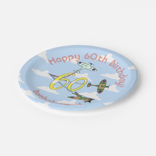 Spitfire 60th Blue Sky Paper Plate Pappteller (Schrägansicht)