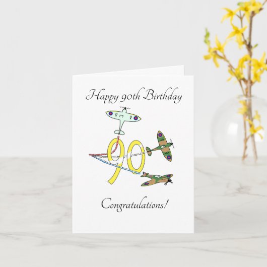 Spitfire 90. Geburtstag Karte (Gelbe Blume)