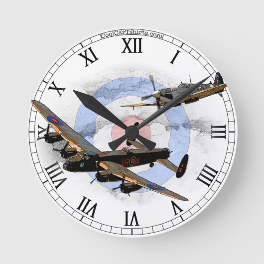 Spitfire and Lancaster Runde Wanduhr (Vorderseite)