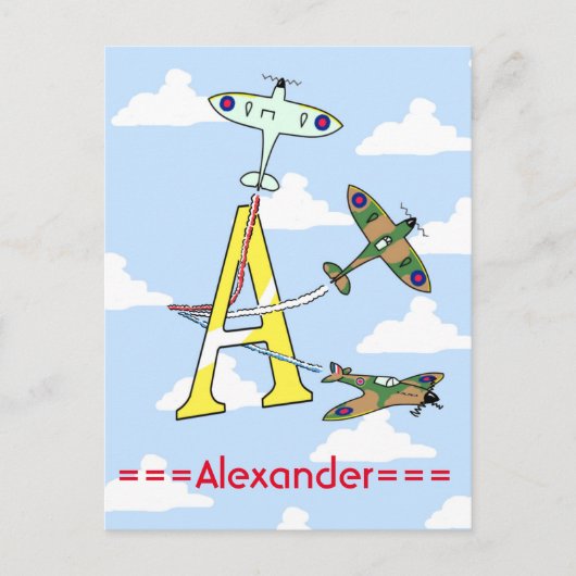 Spitfire Blue Sky Initial A Postcard Postkarte (Vorderseite)
