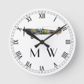Spitfire | Mit Monogramm Überwachung Runde Wanduhr (Vorderseite)