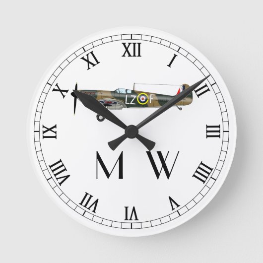 Spitfire | Mit Monogramm Überwachung Runde Wanduhr (Vorderseite)