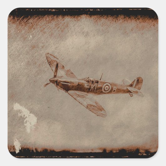 Spitfire Nostalgie Quadratischer Aufkleber (Vorderseite)