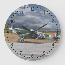 Spitfire Under Storm Clouds Große Wanduhr