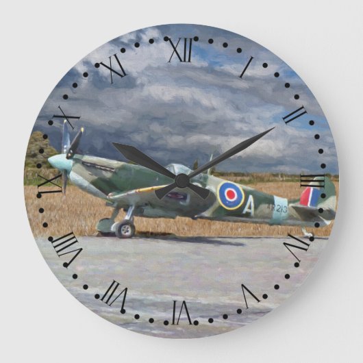 Spitfire Under Storm Clouds - Roman Dial Große Wanduhr (Vorderseite)