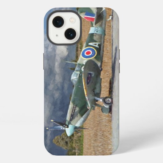 Spitfire unter Sturmwolken iPhone Hülle (Rückseite)