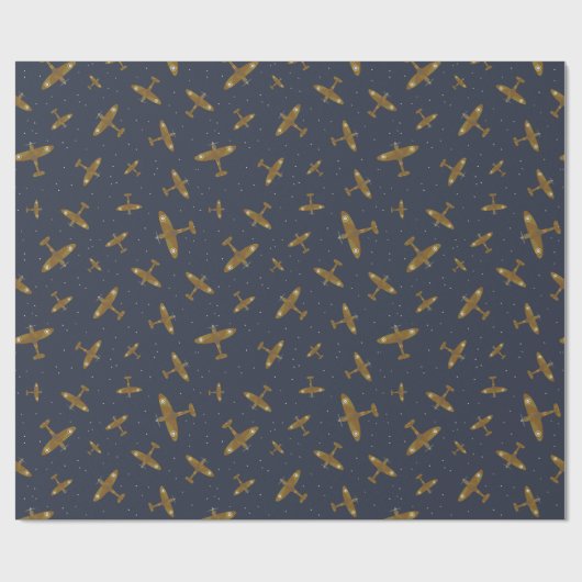 Spitfire War Flugzeug auf Navy Blue Pattern Geschenkpapier (Flach)