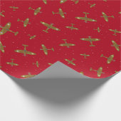 Spitfire War Flugzeug auf rotem Muster Geschenkpapier (Ecke)