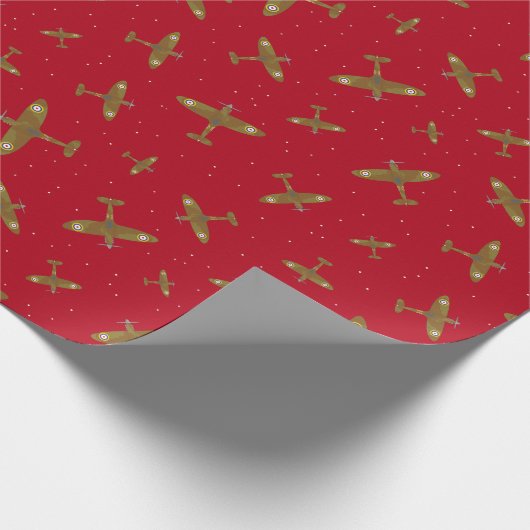 Spitfire War Flugzeug auf rotem Muster Geschenkpapier (Ecke)