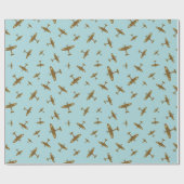 Spitfire War Flugzeug Muster auf Pastellblau Geschenkpapier (Flach)