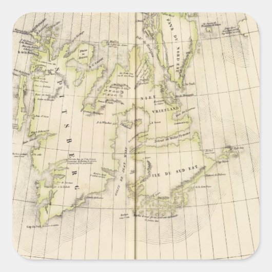 Spitsbergen, Norwegische Karte Quadratischer Aufkleber (Vorderseite)