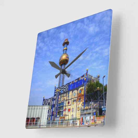 Spittelauer Pflanze zur Abfallverbrennung Quadratische Wanduhr (Winkel)