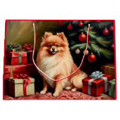 Spitz am Weihnachtsbaum Große Geschenktüte (Vorderseite)
