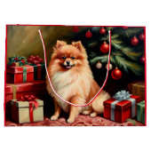 Spitz am Weihnachtsbaum Große Geschenktüte (Rückseite)
