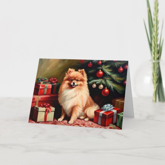 Spitz am Weihnachtsbaum Karte (Vorderseite)