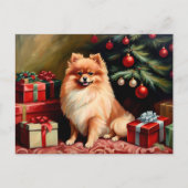 Spitz am Weihnachtsbaum Postkarte (Vorderseite)