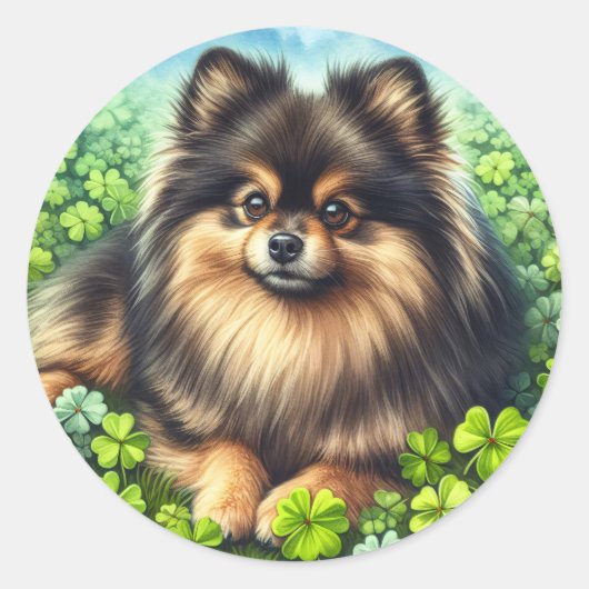 Spitz Aquarell Kleeblatt Runder Aufkleber (Vorderseite)