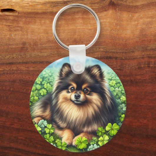 Spitz Aquarell Kleeblatt Schlüsselanhänger (Rückseite)