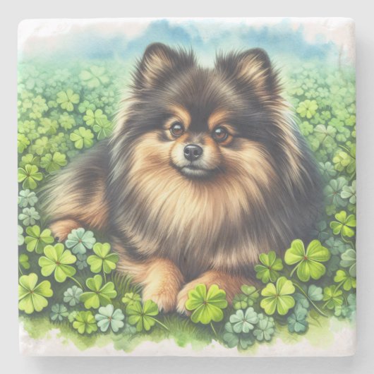Spitz Aquarell Kleeblatt Steinuntersetzer (Vorderseite)