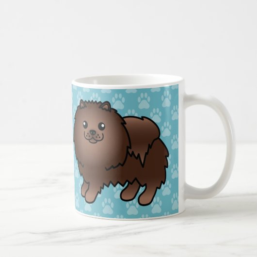 Spitz aus braunem Coat Hunde auf blau Kaffeetasse (Rechts)