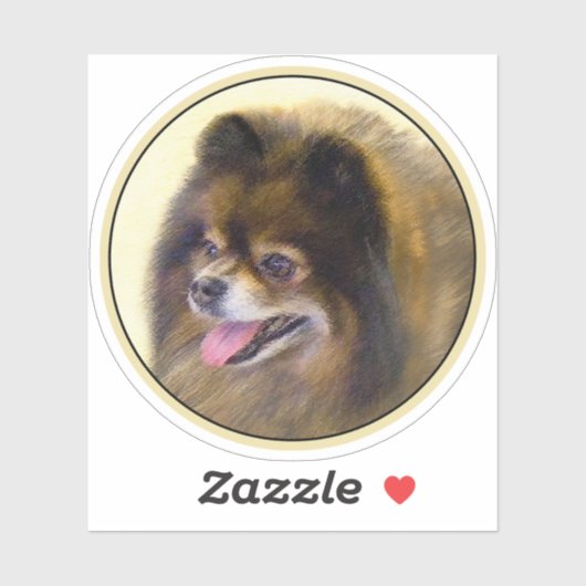 Spitz Black and Tan Malerei Original Hunde Kunst Aufkleber (Blatt)