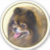 Spitz Black and Tan Malerei Original Hunde Kunst Aufkleber (Vorderseite)