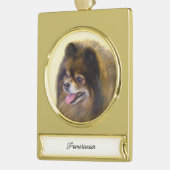 Spitz Black and Tan Malerei Original Hunde Kunst Banner-Ornament Gold (Links)