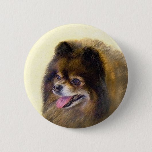 Spitz Black and Tan Malerei Original Hunde Kunst Button (Vorderseite)