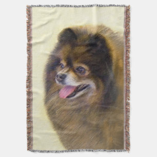 Spitz Black and Tan Malerei Original Hunde Kunst Decke