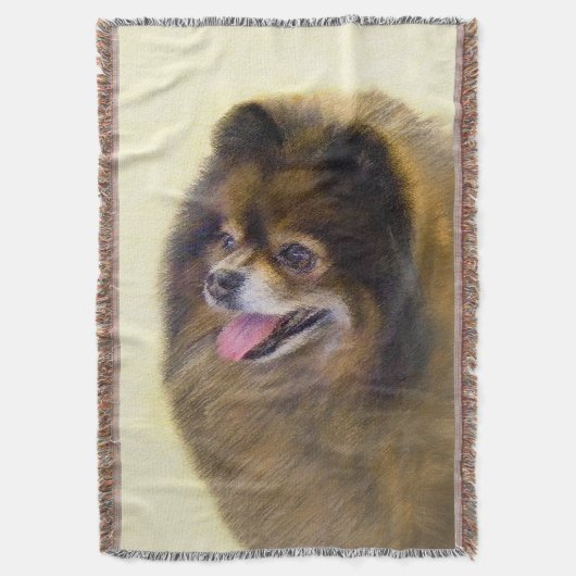 Spitz Black and Tan Malerei Original Hunde Kunst Decke (Vorderseite Vertikal)